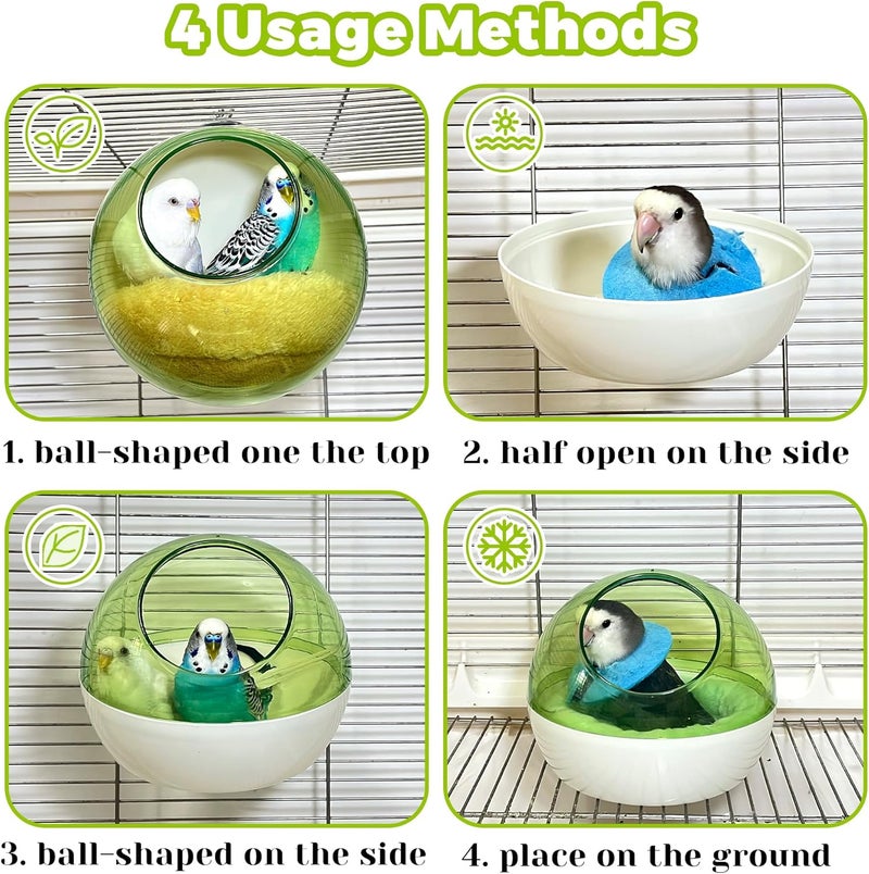 Jevnd Bird Nest for Cage Bite-Resistant, Washable Clear Observation Small Bird House Hanging, Warm Birds Bed Plush Hut, Parakeet Nest to Lay Eggs Breeding Sleeping for Budgie Lovebird Canary (Green, Clear) - Image 2